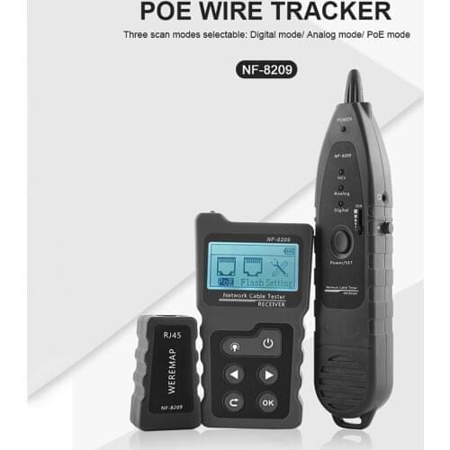 NF-8209 Network Cable Tester LCD Wire Tracker PoE Checker Inline Voltage Current Tester with Illuminate Function Cable Tester
