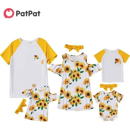 PatPat 2021 New Arrival Sunflower Print Short Sleeve Matching Tops