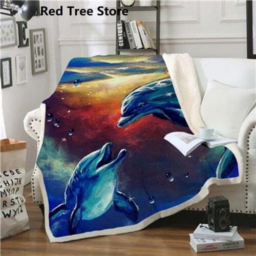 Cute Dolphin 3D Printed Sherpa Blanket Couch Quilt Cover Travel Bedding Outlet Velvet Plush Throw Fleece Blanket Sofa Bedspread