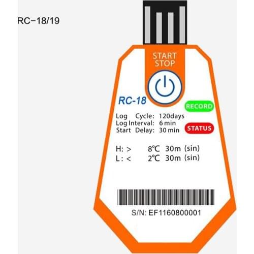 Single Use USB PDF Temperature Data Logger Recorder IP67 for Refrigerated Transport Chain Logistics Disposable 120 Days Report