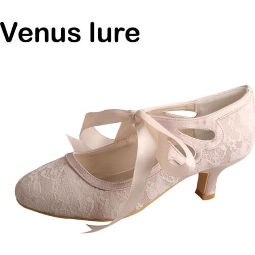 Wholesale and retail Dressy Mary Jane Shoes for Women Nude Satin and Lace