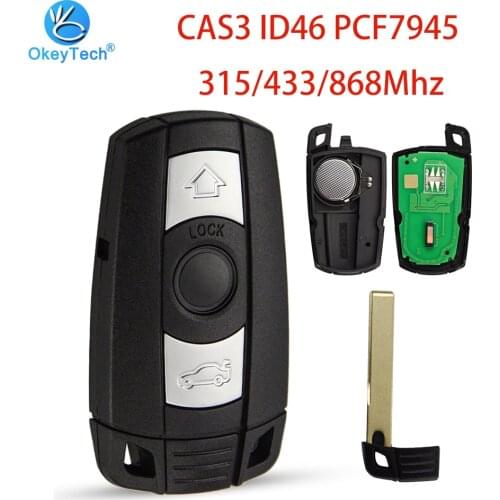 OkeyTech Remote Control Smart Key 315/433/868MHz ID46 PCF7945 for BMW 1/3/5/7 Series CAS3 X5 X6 Z4 CAS3 System Car Remote Smart