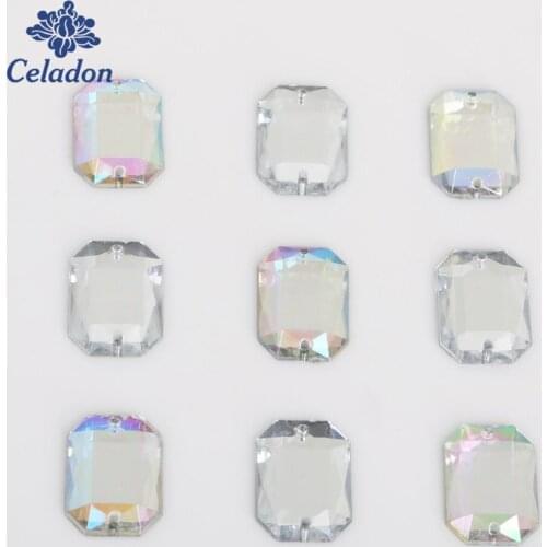 Size 8X10mm/10X14mm/13X18mm Transparent White/White AB Color Acrylic Crystal Sew On Rhinestone, For Clothing Craft Decoration