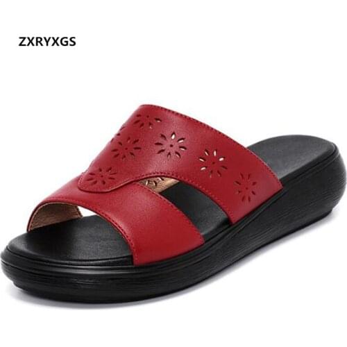 2021 New Summer Hollow Soft Cowhide Sandals Comfort Shoes Woman Platform Sandals Increased Shoes Women Sandals Casual Large Size