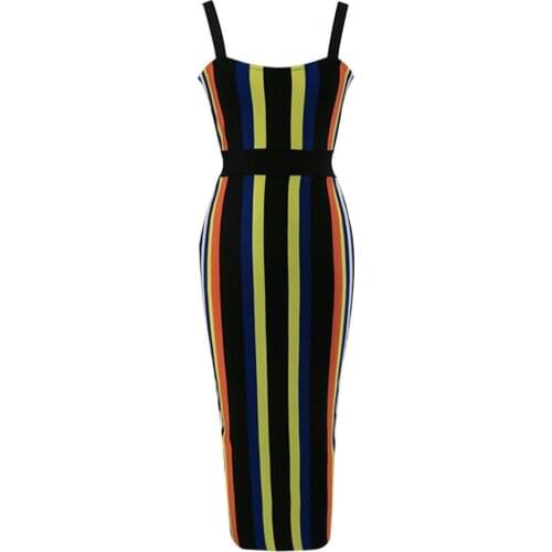 Sexy fashion style sleeveless V-neck multi color patchwork elegant bodycon bandage women knee length dress vestidos HL