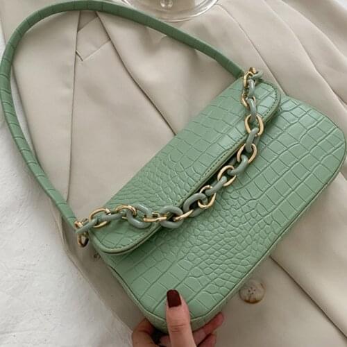 Womens Designer Chain Armpit Shoulder Bags for Women 2021 Crocodile Pattern PU Leather Trend Solid Color Handbag Baguette Bag