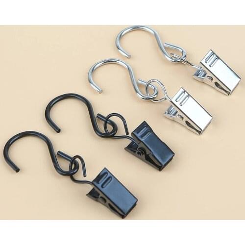 1/10pcs Iron Curtain Clip Hooks Buckle Shower Room Securing window Rings S-Shaped clasp Clamps Home decoration Metal Accessories