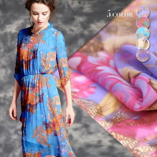 100% pure mulbery soft Silk and gold jacquard flower Gypsy skirt shirt silk fabric soft clothes A59