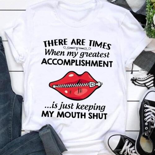 Mouth Shut Print Harajuku Top Women Basic O-collar Short Sleeved T-shirt Casual Ladies Women T-shirt Girl,Drop Ship