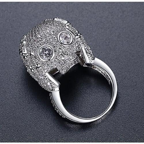 Zlxgirl jewelry gold and rhodium palted color wedding finger rings jewelry statement skull bone shape punk micro paved rings