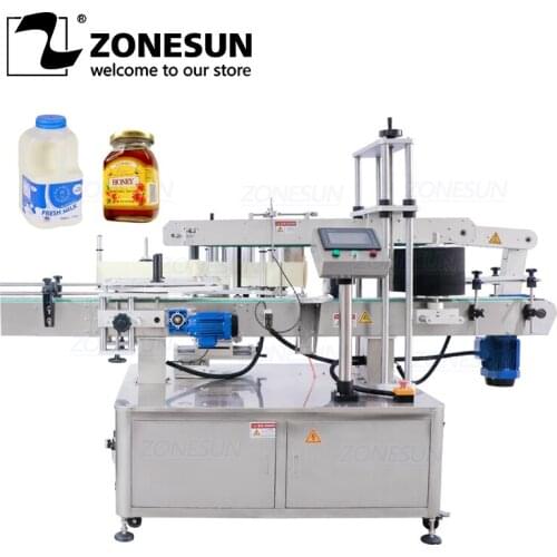 ZONESUN Automatic Vertical Type Three Side Square Machine Oil Wine Bottle Labeling Machine Label Sticking Machine