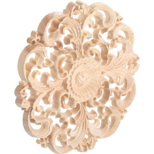 1 pc Round Flower Pattern Wood Carved Applique unpainted for cabinets wall doors furniture cupboards windows handmade