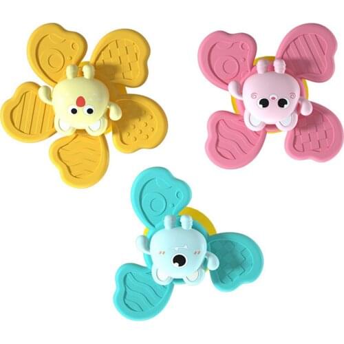 3Pcs Baby Bath Spinning Top Toy Animal Hand Spinner Toys With Suction Cups Windmill Spinning Top Baby Stress Decompresssion Toys