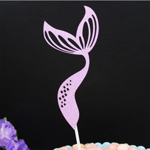 4pcs Mermaid Glitter Cupcake Toppers Paper Birthday Cake Decorated Marine Life Cake Pick Cake Decor Party cake decorating tools