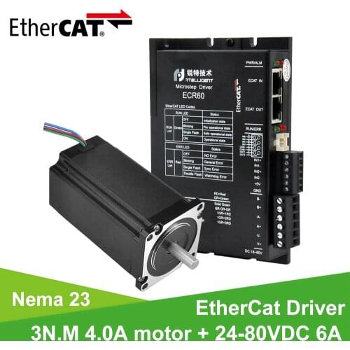 Rtelligent Nema 23 6A 24-80V DC EtherCAT Fieldbus Stepper Motor Driver with Nema 23 3N.M 4.0A Stepper Motor for CNC mechine