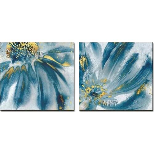 Two Blue Flowers Abstract Oil Painting On Canvas Wall Art Home Decor Picture Modern Beautiful Painting 100% Handmade Unframe