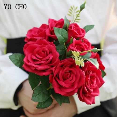 10 Heads Elegant Artificial Rose Flower Bunch Simulation Silk Flowers Bride Bouquet Home Party Wedding Arch Center Decor Flowers