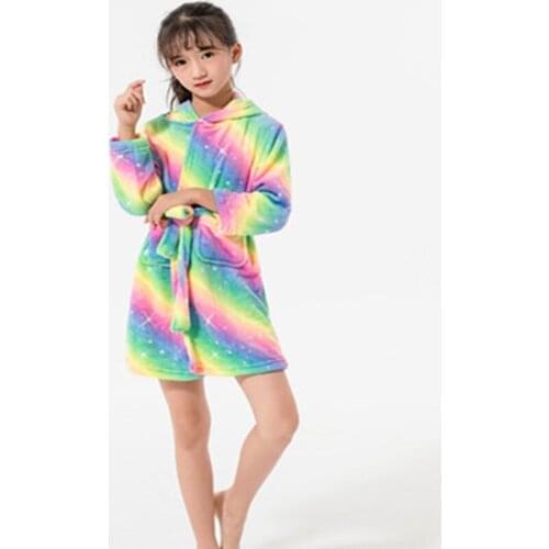 New Unicorn Hooded Flannel Soft Warm Kigurumi Bathrobes Childrens Sleepwear Pyjamas Nightwears Girls Boys Bath Robes