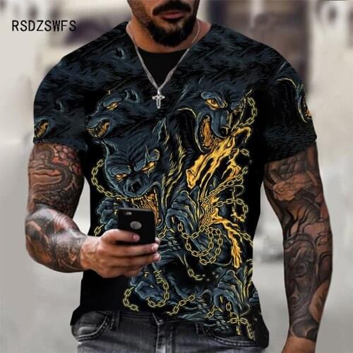 Wolf 3D Print T Shirt Men Summer Trendy Street Tees Fashion Animal Pattern Hip Hop Streetwear Oversize Casual Sport Male Clothes