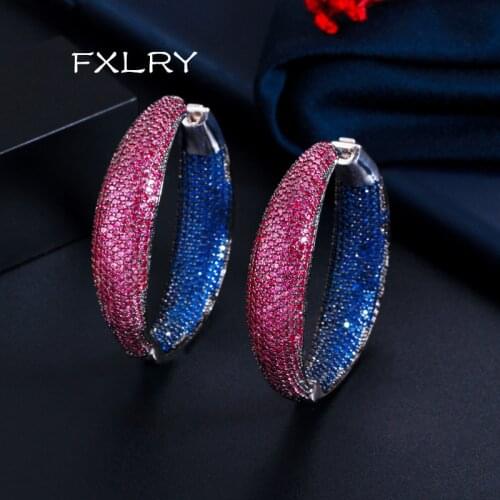FXLRY Retro micro inlaid color zircon big earrings exaggerated earrings womens Bridal Wedding Jewelry