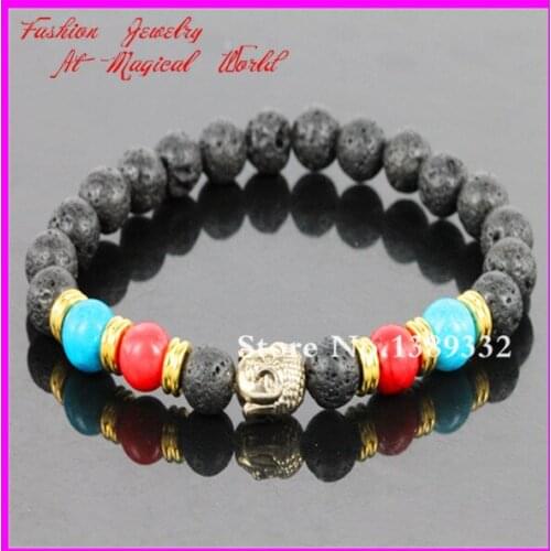 Hot Sale Jewelry Black Lava Energy Stone Beads Bracelet Buddha Bracelets,Nature Beads Bracelet for Mens and Womens GIft