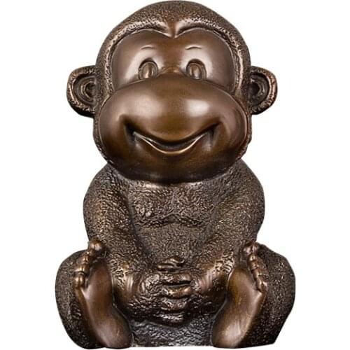 Ivorique Pure Bronze Chinese Zodiac Mascot Cute Monkey Figurine Statue Sculpture Fengshui Lucky Monkey Art Decor Children Gifts