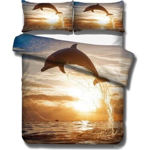 Jumping Dolphin Animal 3D Printed Bedding Set Duvet Cover with Pillowcases Set Bed Linens Bedclothes Twin Full Queen King Size