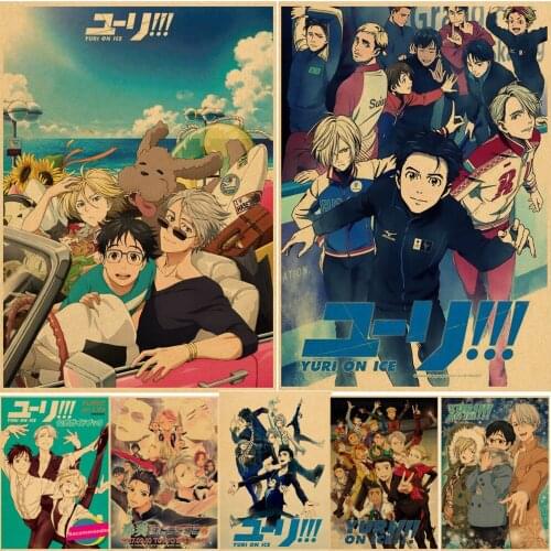 Kawaii Yuri On Ice Anime Poster Japanese Cartoon Comic Kraft Paper Poster Anime Wall Stickers Home Room Decor Painting