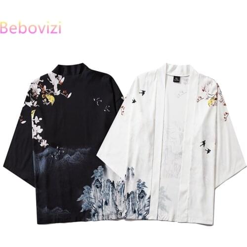 INS Hot Chinese Style Street Fashion Harajuku Kimono Cosplay Japanese Male and Women Cardigan Blouse Top Haori Obi Asian Clothes