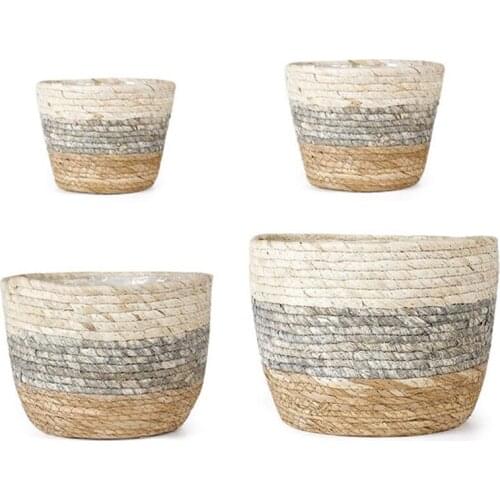 Nordic Handmade Seagrass Storage Basket Indoor Outdoor Flower Pot Plant Container Home Living Room Bedroom Decoration