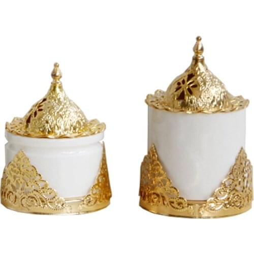 Creative Golden Middle Eastern Style Iron Art Ceramic Combination Incense Burner Aroma Burner Furniture Decoration Ornaments