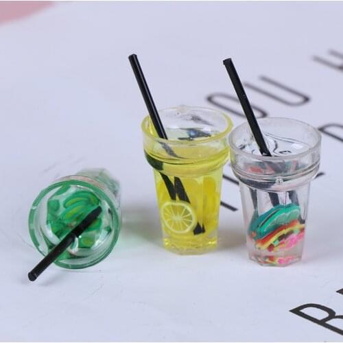 Hot Resin Mini 1:12 Scale Fruit lemon Simulation drink for dollhouse miniature toy milk tea Drink doll food kitchen accessories