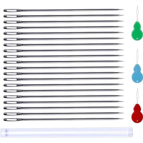 LMDZ 20pcs Big Size Large Long Steel Needle Big Holes Sewing Needle Doll Making Sewing Tools With Needle Bottle for DIY Project