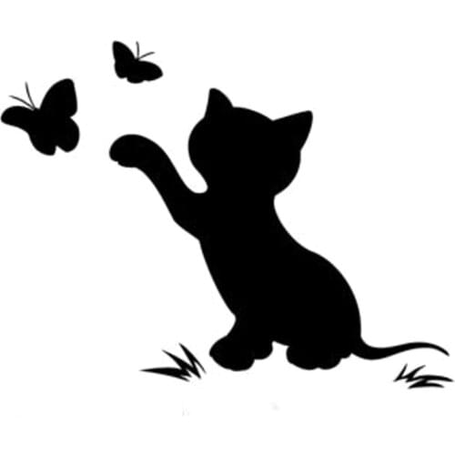 Cat Butterfly Fashion Decor Car Sticker Vinyl Decal Black/Silver Good Quality Waterproof Sun Protection Anti-UV Apply To Car