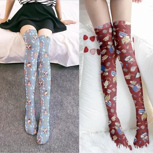 3D Printing Fashion Women Stockings Cute Sexy Strawberry Summer Thin Harajuku Funny Red Schoolgirl Over-The-Knee Thigh Stockings