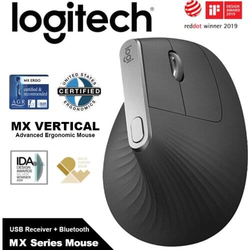 Logitech MX VERTICAL Advanced Ergonomic Wireless Mouse with USB-C FAST RECHARGING CURSOR SPEED SWITCH Unifying USB Receiver
