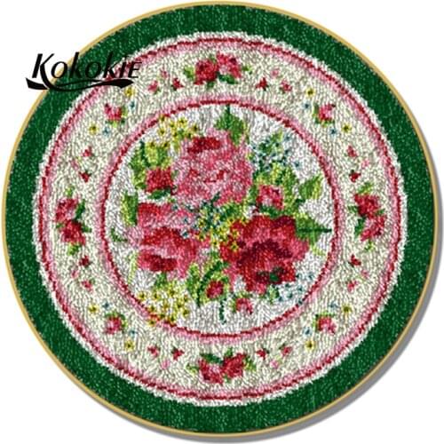 Flowers latch hook kits for adults large printed canvas yarn carpet diy latch hook rug kits carpet embroidery carpet diy rug