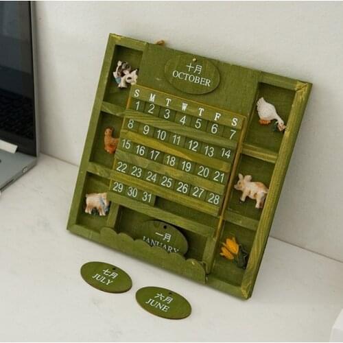 Cartoon Farm Animal Wall Hanging Calendar Wooden Adjustable Cubes Calendar Perpetual Calendar for Decro 85DD