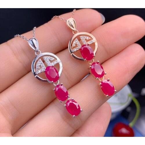 Exquisite red Ruby gemstone necklace for women jewelry real 925 silver gold plated natural ruby birthstone girl birthday gift