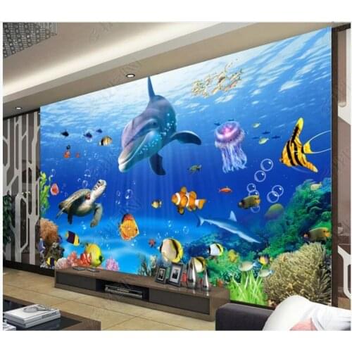 Custom photo wallpaper for walls 3 d Underwater World Marine Animal Dolphin TV Background Wall Painting Decorative Painting