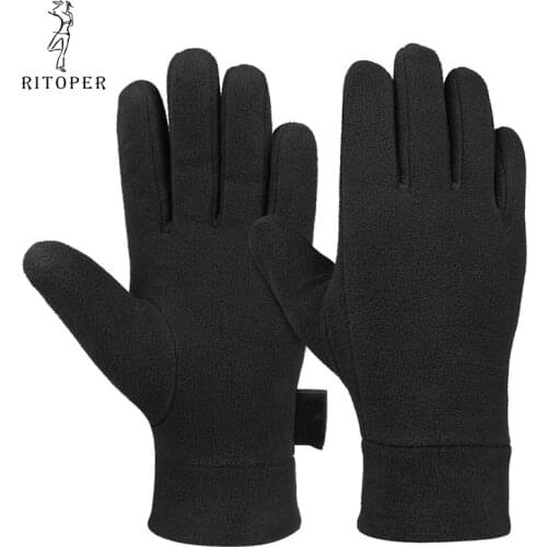 RITOPER Winter Fleece Gloves Thicken Windproof Warm Glove Soft Velvet Outdoor Mans Women Full Finger Glove Sport Ski Cycling