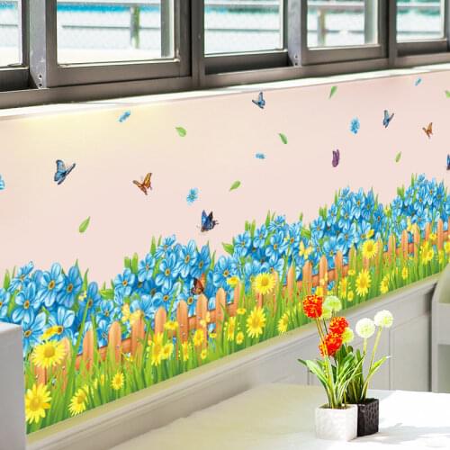 Blue Flowers Skirting Line Corridor Entrance Living Room and Kitchen Corner Decoration Removable Wall Sticker