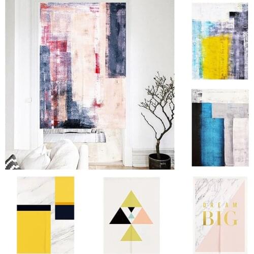 Nordic Color Geometric Fabric Cotton Linen Curtain kitchen Half Panel Curtain Bedroom Door Curtain Home Decoration
