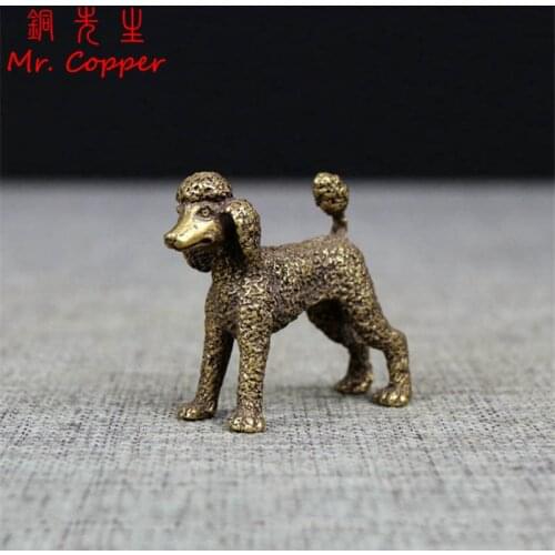 Pure Copper Cute Dog Statue Feng Shui Ornament Bronze Standing Poodle Figurines Lucky Desk Decorations Accessories Home Decor