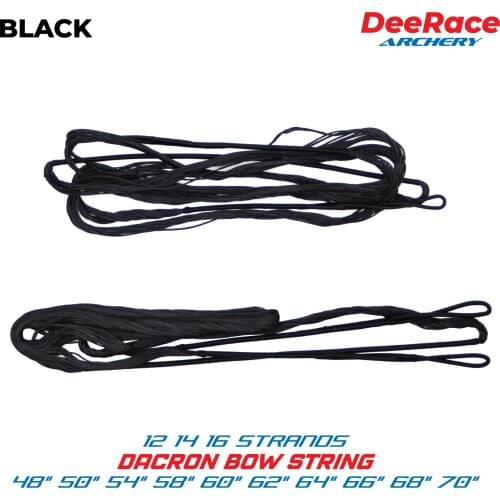 Archery Recurve Bow Black String Dacron Material 48" 50" 54" 58" 60" 62" 64" 66" 68" 70" Inches 12 14 16 Strands