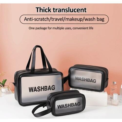 PU Frosted Transparent Waterproof Makeup Bag Women Wash Bag Travel Organizer Large Capacity Cosmetic Storage Bag Hand Clear Bags
