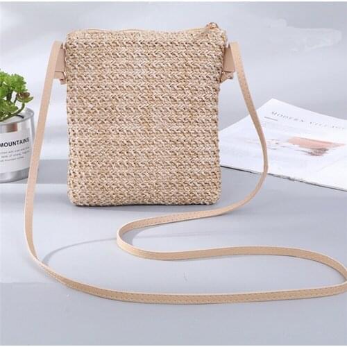 New Women Bag Fashion Straw Summer Beach Bags For Lady Lovely Messenger Shoulder Crossbody Bag Small Square Handbag