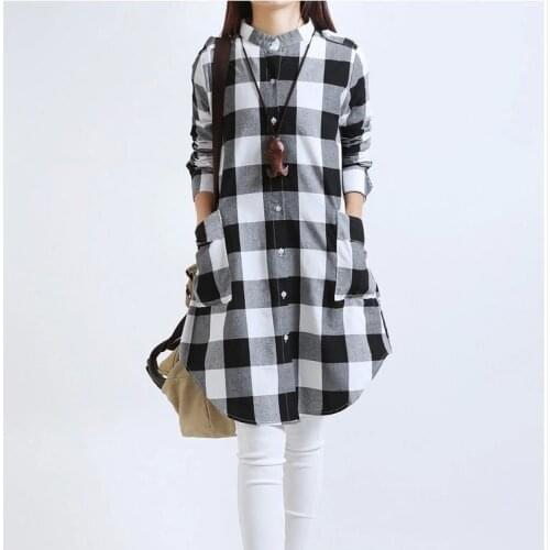 Spring New Korean Lattice Pregnant Blouse Maternity Dress Long-sleeved Pregnancy Clothes For Pregnant Women