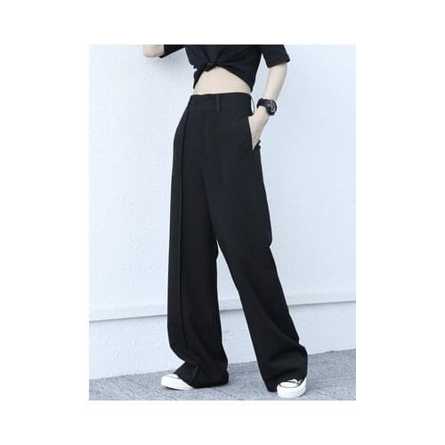 Spring 2021 new concise line of high-waisted trousers trousers trousers trousers trousers trousers trousers trousers women