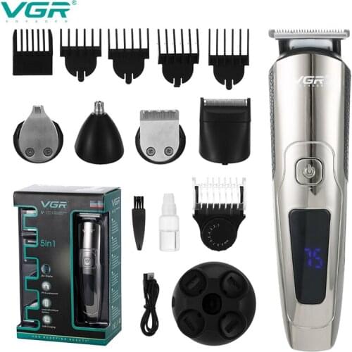 VGR V-103 5 In 1 Multifunctional Waterproof Hair Clipper with LCD Digital Display Mens Electric Clipper Razor Nose Hair Clipper